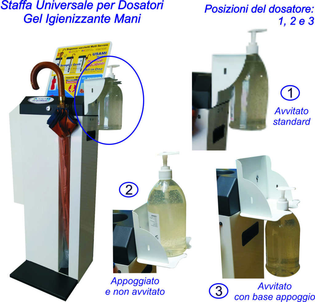 Staffa Universale per Dosatori Gel Igienizzante Mani
Optional complementare per Dispenser /  Piantana / Totem / Distributore / Colonna  Aqua No Problem